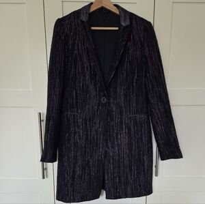 Elie Tahari Navy Tweed Silver Shimmer Car Coat Blazer Dress Coat